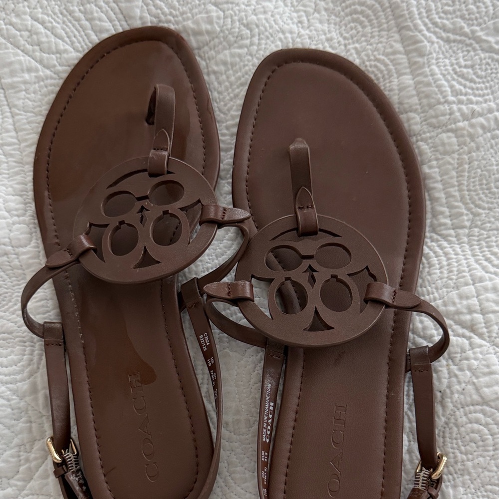 Coach Dark Brown Leather Sandals